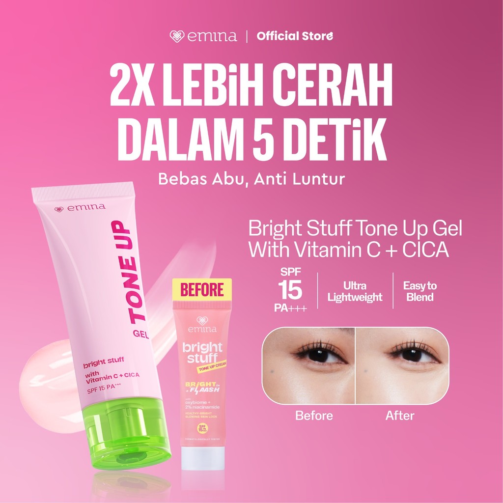 Product image SUMBER AYU | NEW! Emina Tone Up Cream Gel 20 ml Instan Mencerahkan Kulit Efek Tone up Glowing Skin UV Protection SPF 15 No Whitecast Tekstur Ringan Anti Luntur Easy to Blend Brightening Formula Mudah Menyerap Cocok Untuk Semua Jenis Kulit 1
