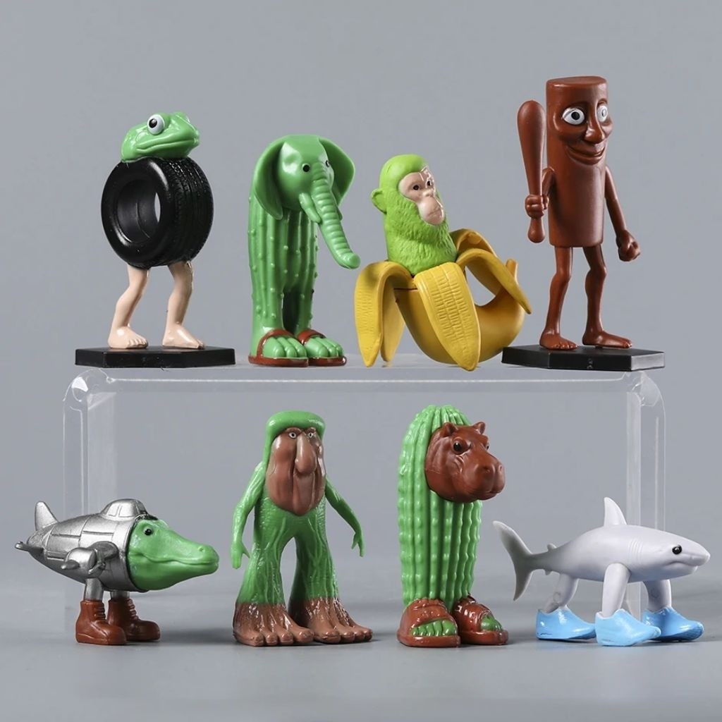 Lot De 8 Figurines D'animaux Absurdes 'Brainrot Italien' - Singe Banane, Requin Chaussures... - PVC, 4-8 Cm - Décoration, Collection