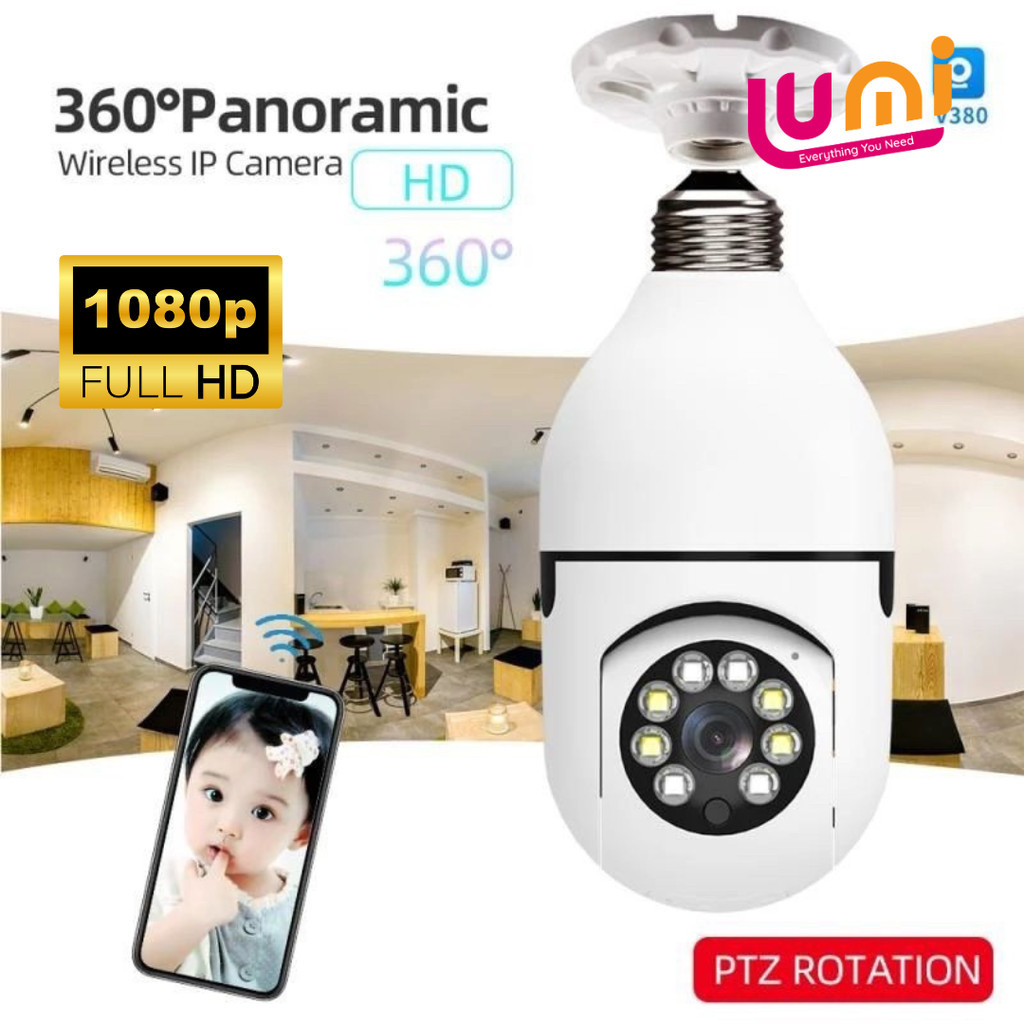Jual CCTV KAMERA E27 WIRELESS BOHLAM 1080P SMART WIFI 360° WIDE ANGLE ...