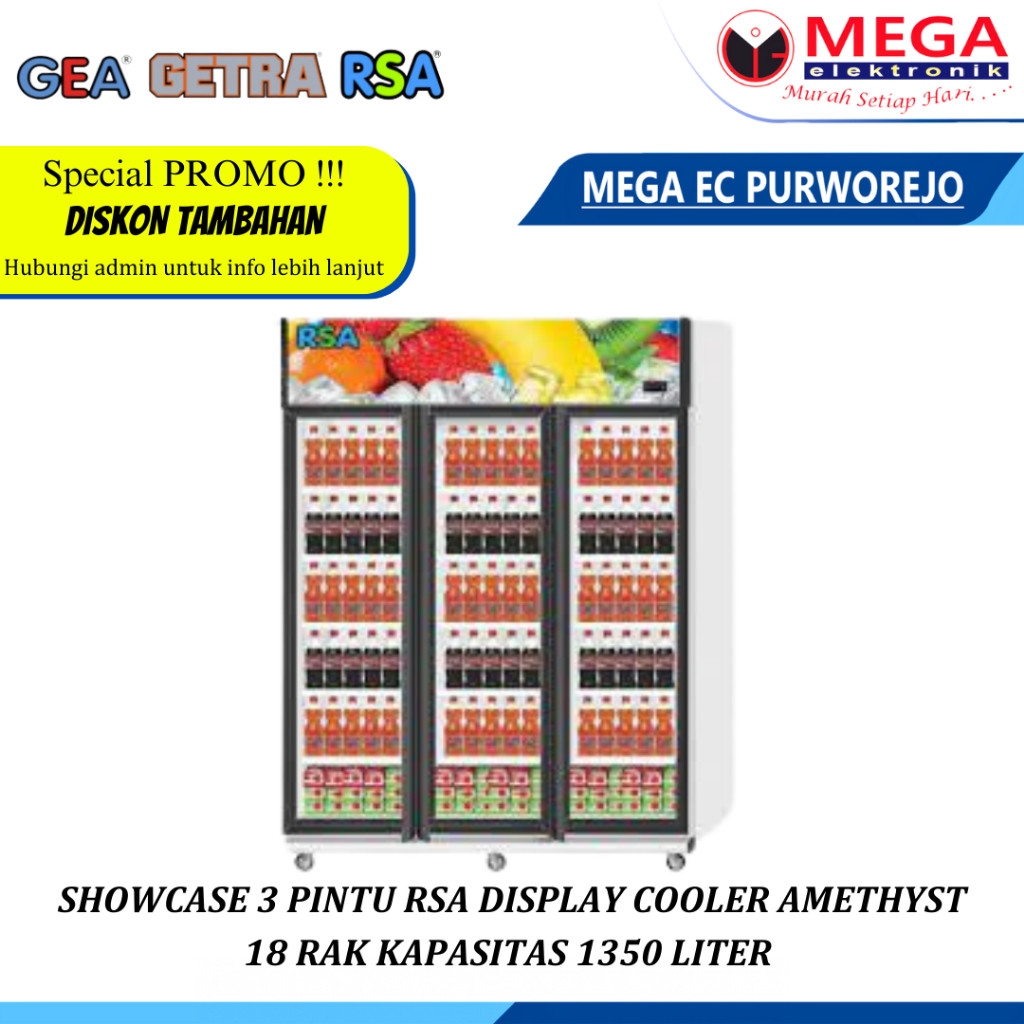 Jual SHOWCASE 3 PINTU RSA DISPLAY COOLER AMETHYST 18 rak kapasitas 1350 ...