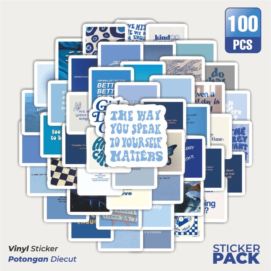 Jual 100 PCS STIKER INS Blue Stiker Waterproof Aesthetic- Untuk Laptop ...