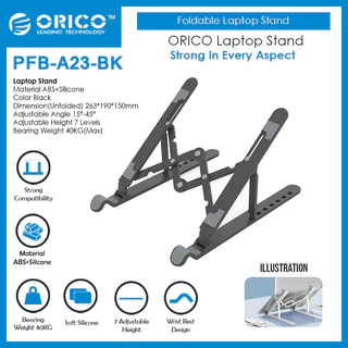 ORICO Dudukan Pendingin Laptop ORICO yang Dapat Diangkat & Dilipat Anti Selip dengan Sudut 7 Tingkat yang Dapat Disesuaikan , Peninggi Notebook yang Kompatibel dengan MacBook Air Pro, Dell XPS, 10-15,6" Notebook dan Tablet PFB-A23