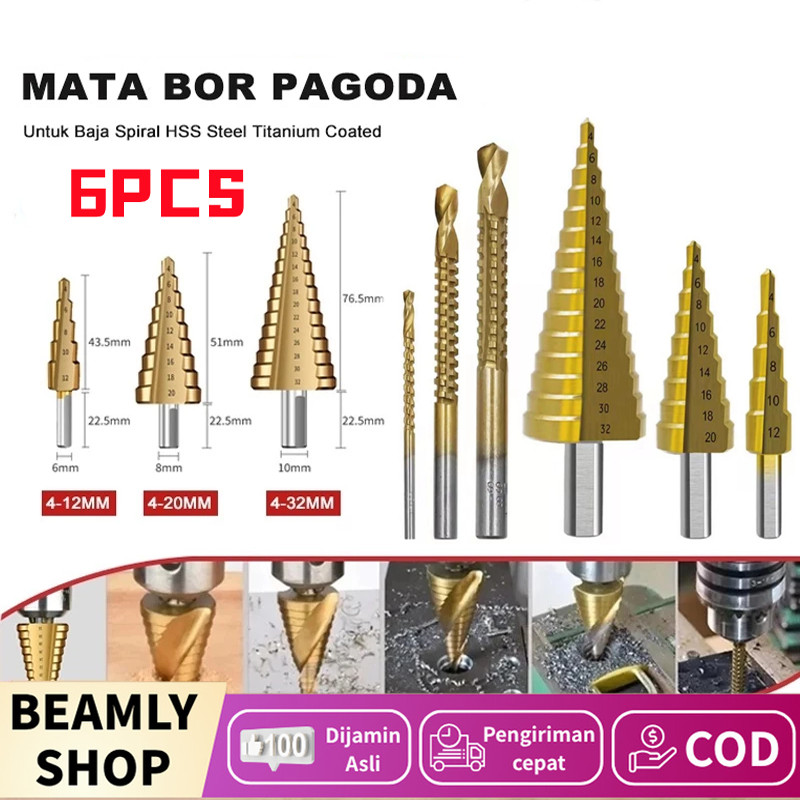 Jual 6 Pcs Mata Bor Pagoda Untuk Baja Spiral Hss Steel Titanium Coated ...
