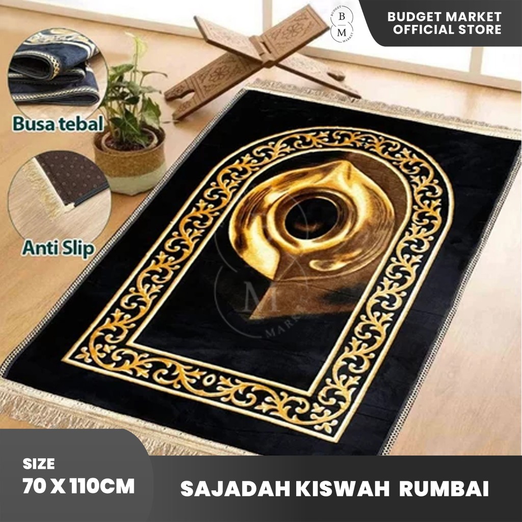 Sajadah Turki Hitam Kiswah 70x110cm Sajadah Rumbai Bludru Tebal Premium