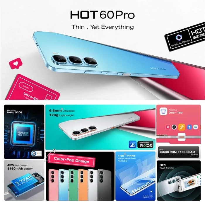 Desain ultra-slim 6.6mm Infinix Hot 60 Pro Plus Color-Pop Design tampak belakang