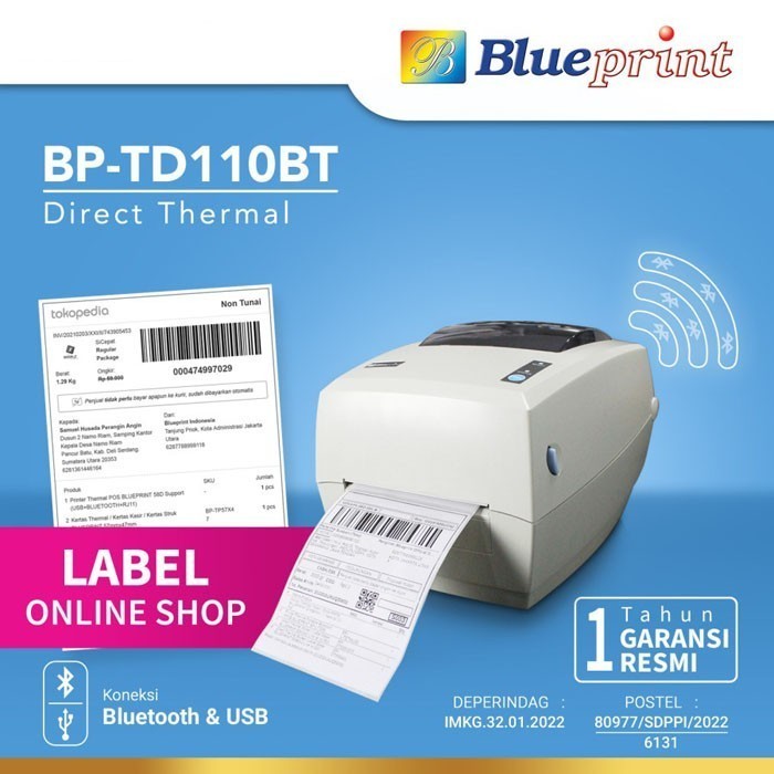 Jual Thermal Barcode Blueprint Printer Label TD110BT (USB + Bluetooth ...