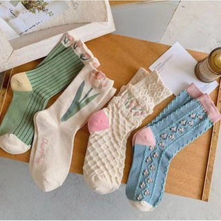 Jual ENNWEN KK252 Kaos Kaki Panjang Wanita Tulip Flower Casual Women ...