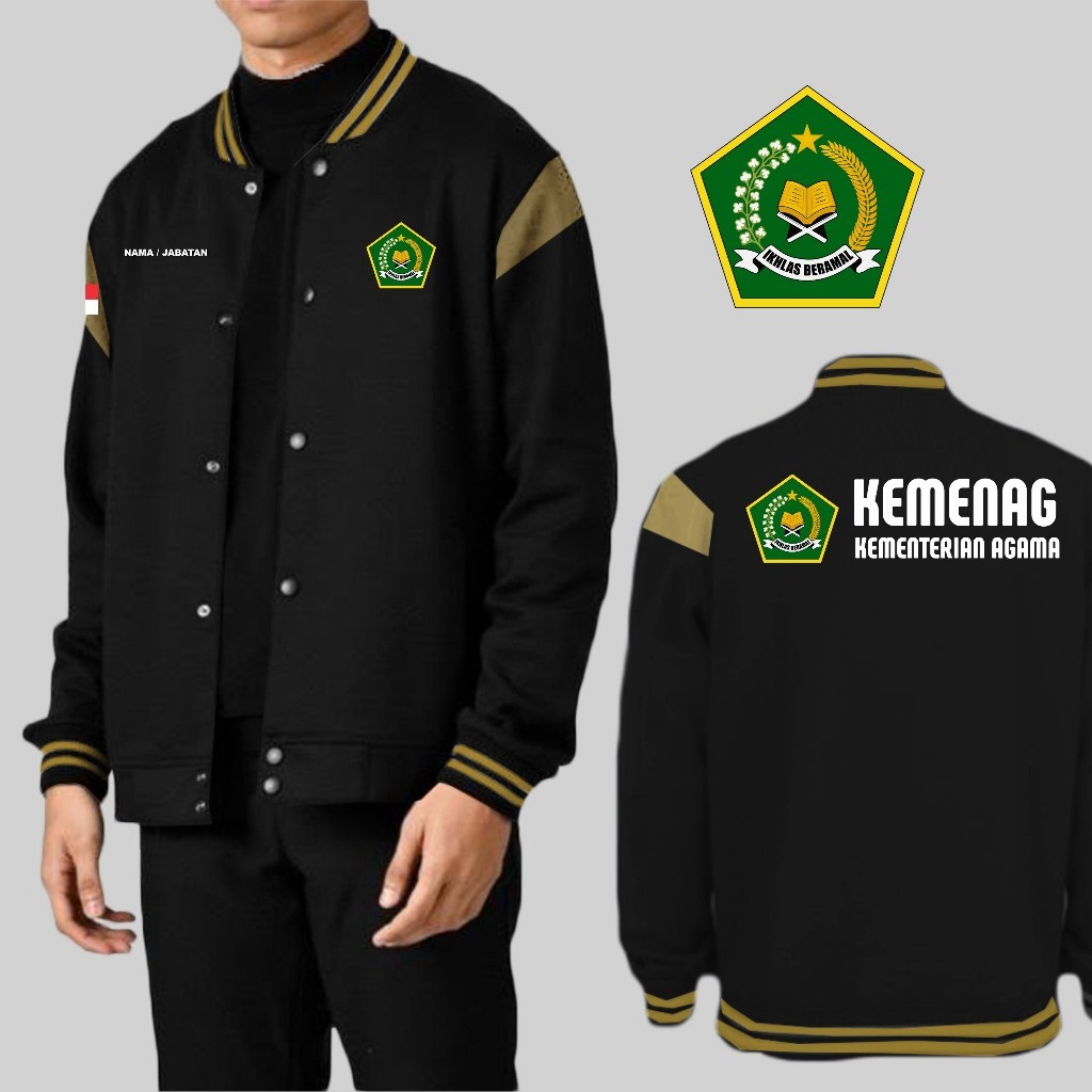 Jual JAKET BASEBALL KANCING CUSTOM SABLON KEMENTRIAN AGAMA -JAKET PRIA ...