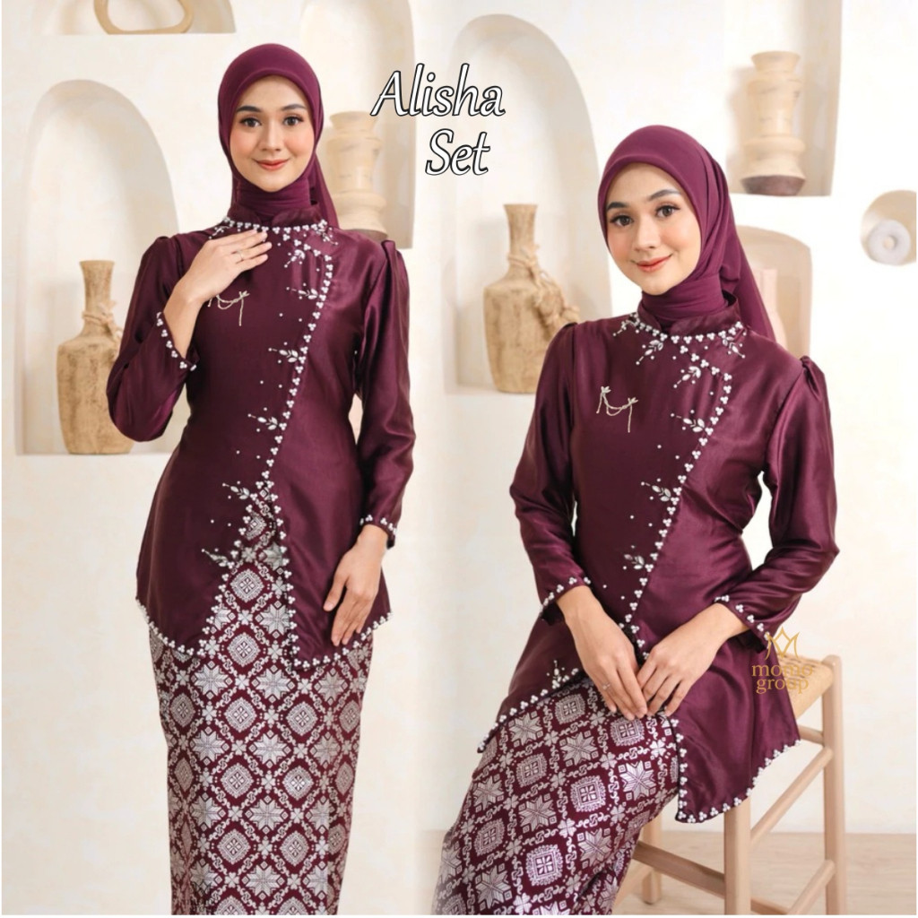 Jual Alisha One Set [Terbaru!] Baju Kurung Melayu Rok Songket Modern ...