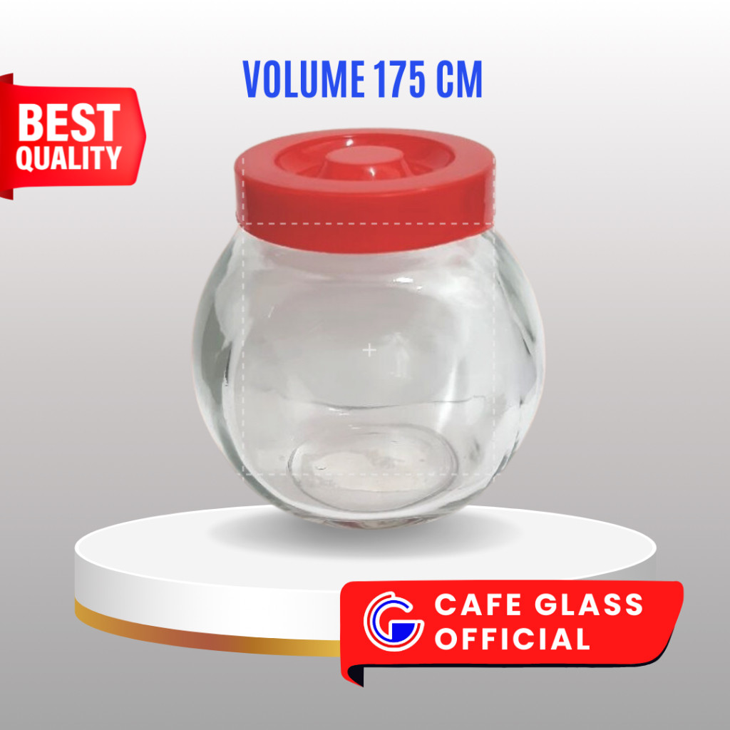 Toples Kaca Bulat Dengan Tutup Merah - Jar Serbaguna Bumbu - Toples Bumbu Terasi