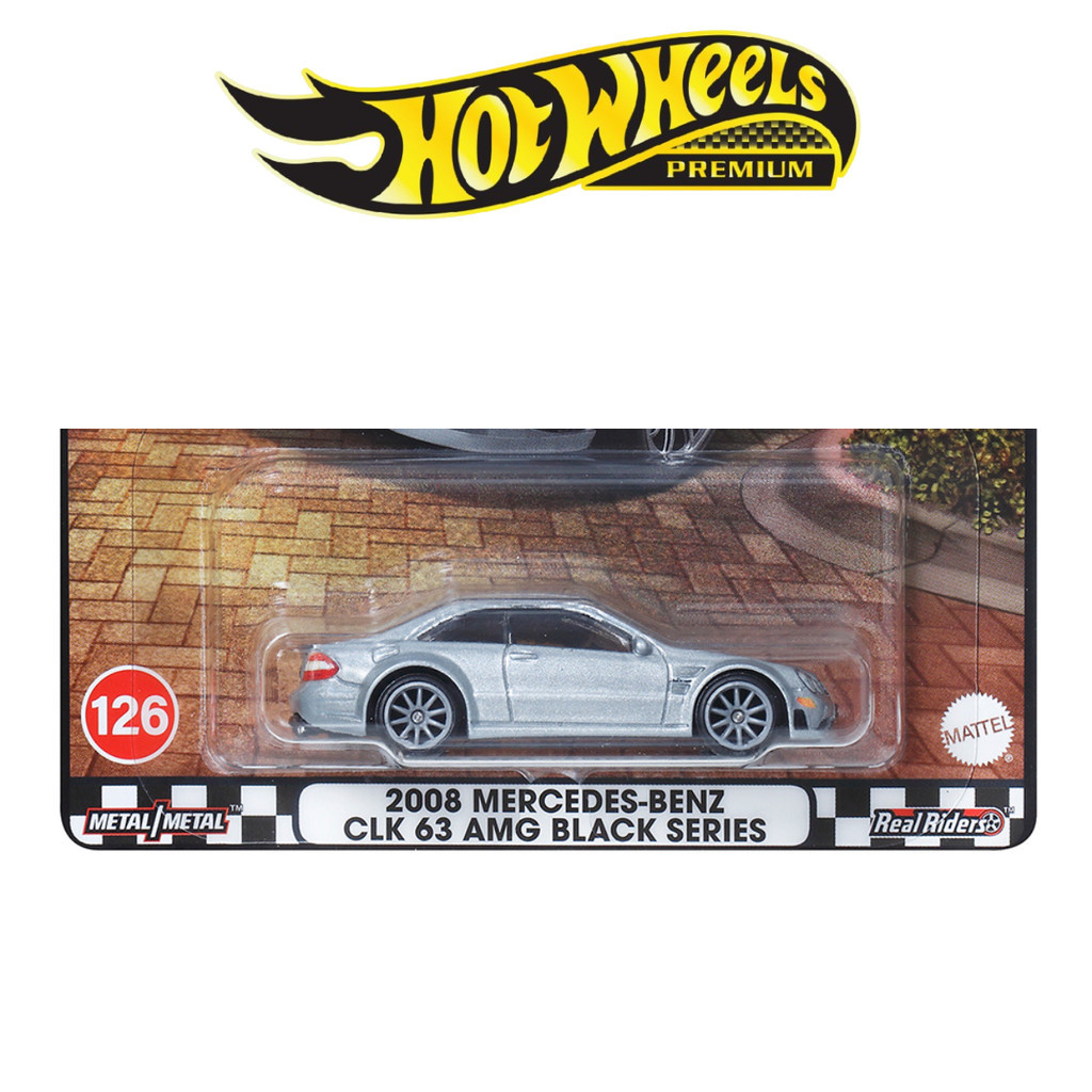 Hot Wheels Premium Mercedes-Benz CLK 63 AMG 2008 – Échelle 1/64, 7 Cm, Pneus Real Riders – Collection Boulevard Série 126
