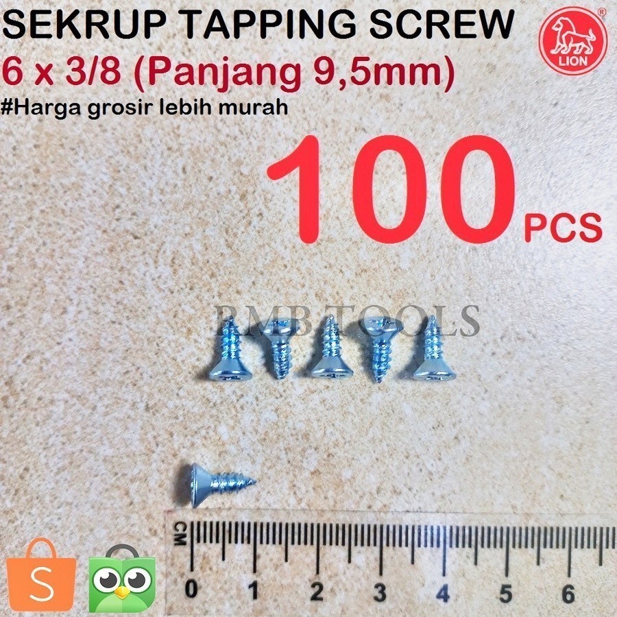 Jual 6X3/8 Sekrup Tapping FH Verseng Panjang 0.9cm #6 / Skrup Tapping ...