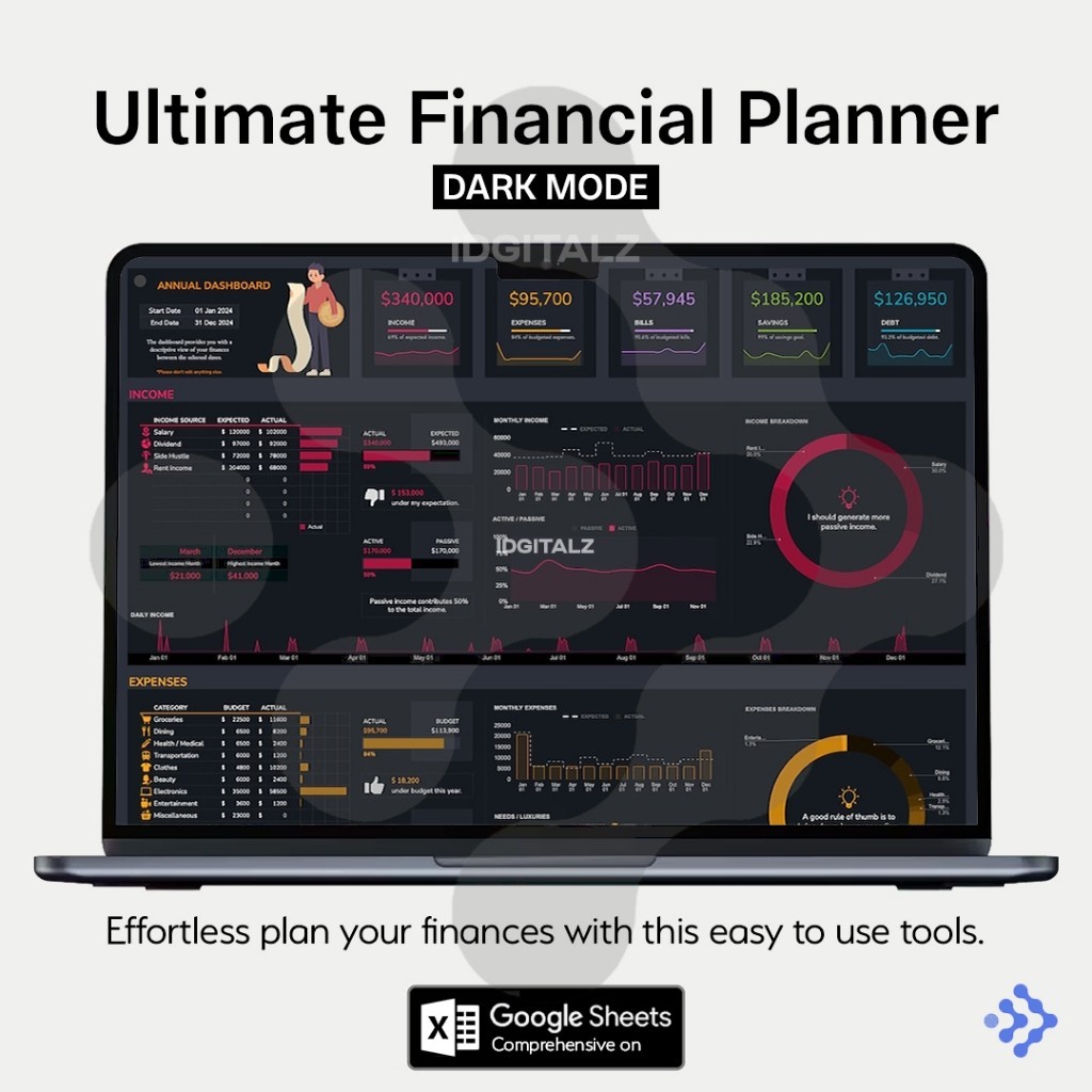Jual [T074] Dark Mode Annual & Monthly Budget Financial Planner untuk ...