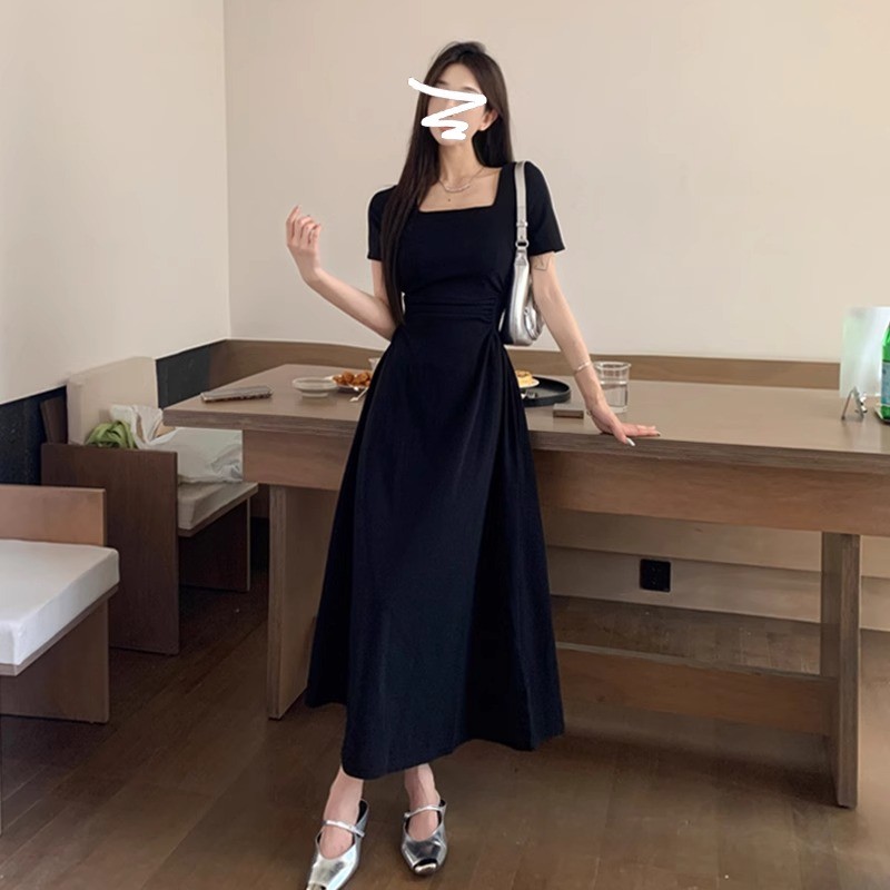 knee length dresses for ladies Lorena Cotton Midi Dress / Black | Meshki main image 1