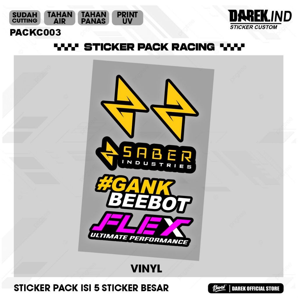 Jual Sticker Pack Brand Racing Saber Gank Beebot Flex print Cutting ...