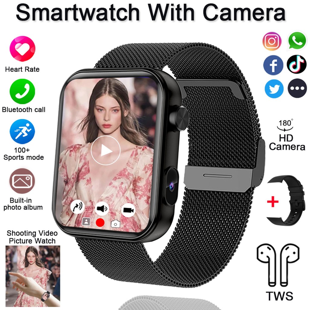 New Smart Watch Women Men Camera Take Photo Record Video Heart rate Sports  Fitness Waterproof Bluetooth Call For Android iOS