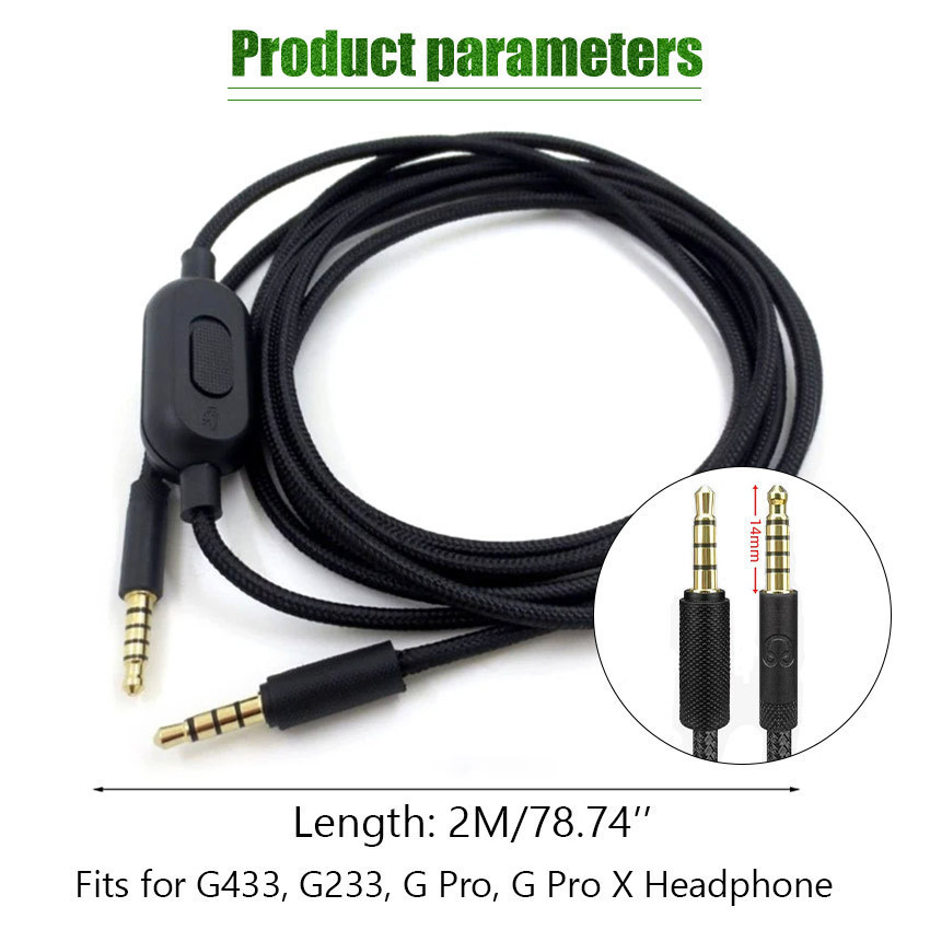 Ausla Vervangende Kabel Voor Logitech G Pro/G Pro X/G433/G233 - 200cm, Gevlochten, Met Mute & Volumeregeling, Zwart