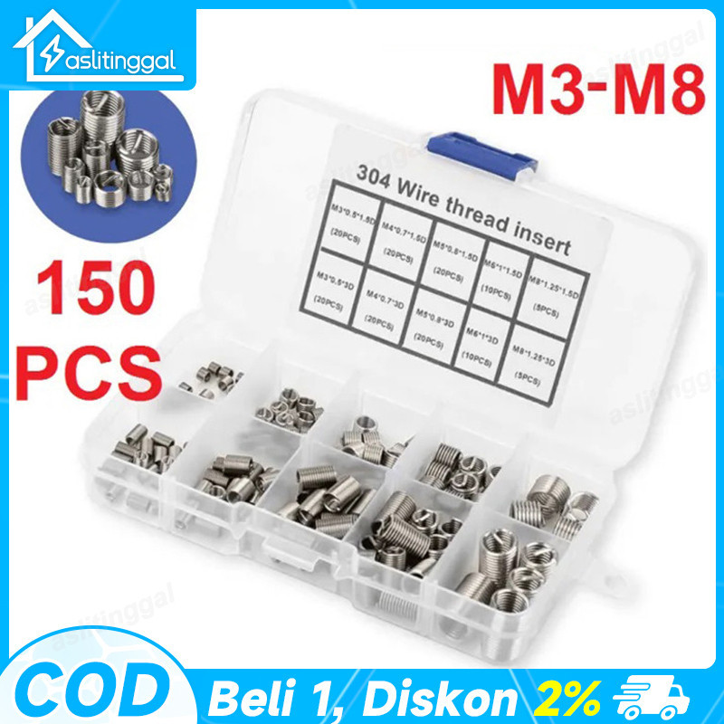 Jual 150PCS Set M3-M8 Recoil Helicoil BAUT KUNCI Thread Insert Screws ...