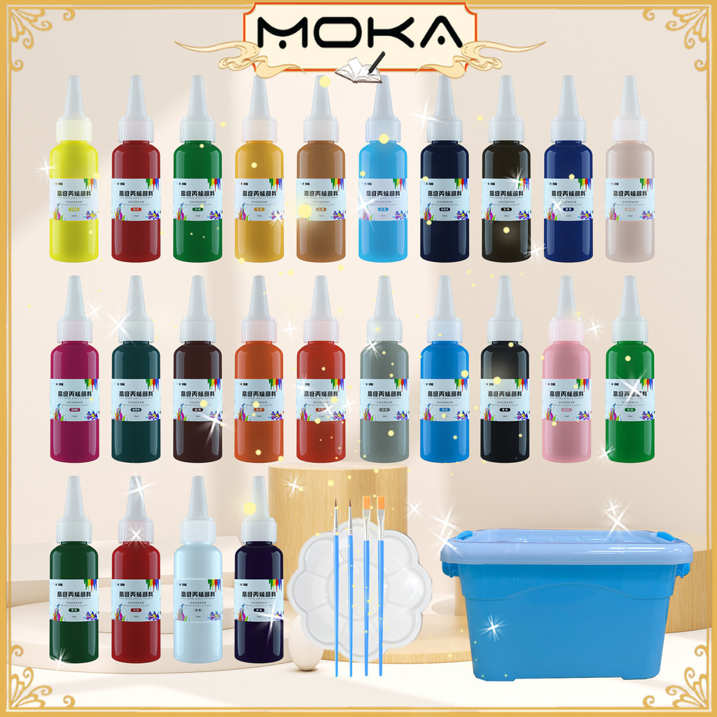 Jual MOKA CAT AKRILIK ISI 6, 12 DAN 24 WARNA ISI 50ML PERBOTOL / FINGER