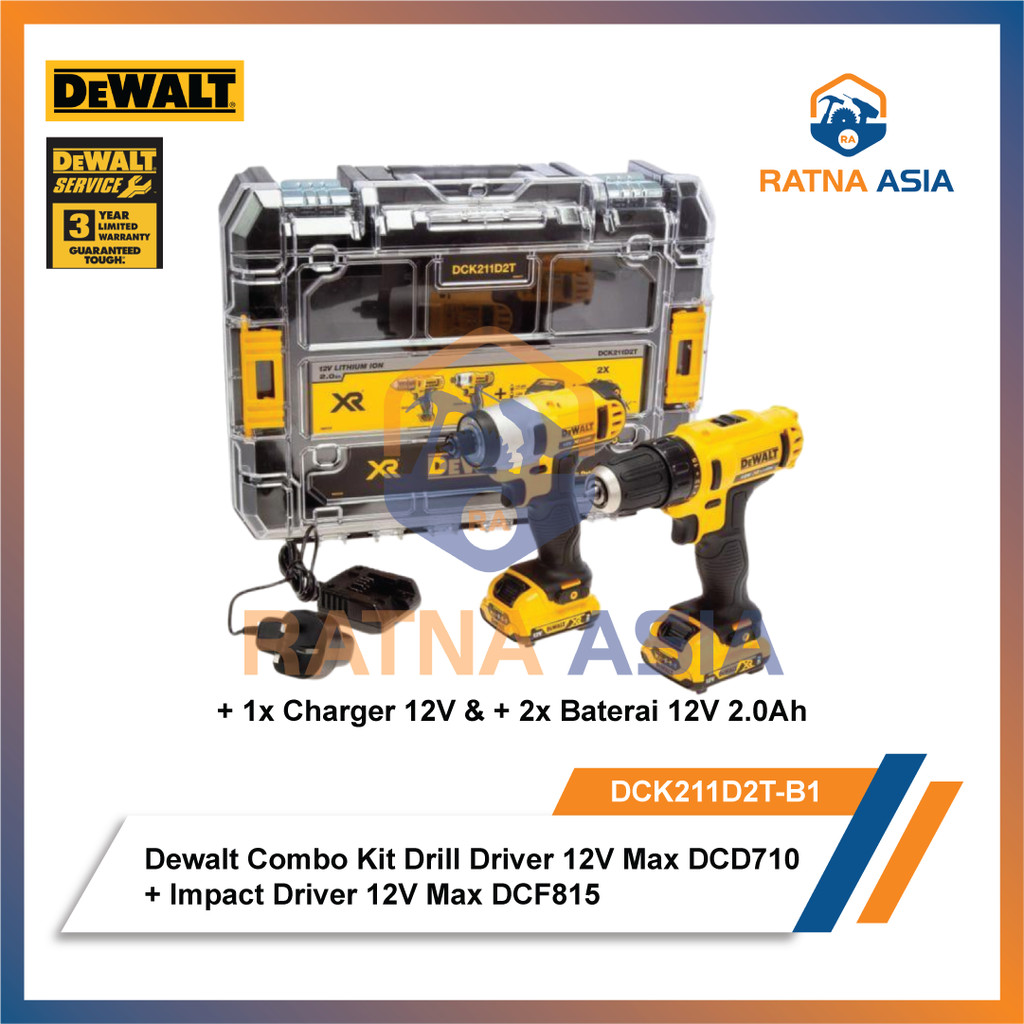 Jual Dewalt DCK211D2T Combo Kit Drill Driver 12V Max DCD710 + Impact ...