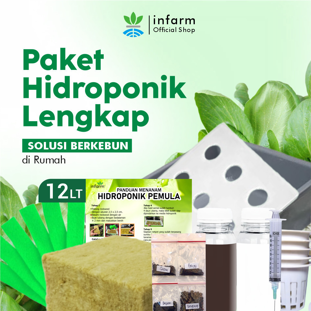 INFARM - Paket Hidroponik Lengkap 12 Lubang Free Benih AB Mix Rockwool Starter Kit Berkebun Sayur di Rumah Paket Berkebun Hidroponik Lengkap 12 Lubang Premium Cocok untuk Sayur Rumahan Media Tanam & Pot Hidroponik Rumah Peralatan Berkebun Sayur