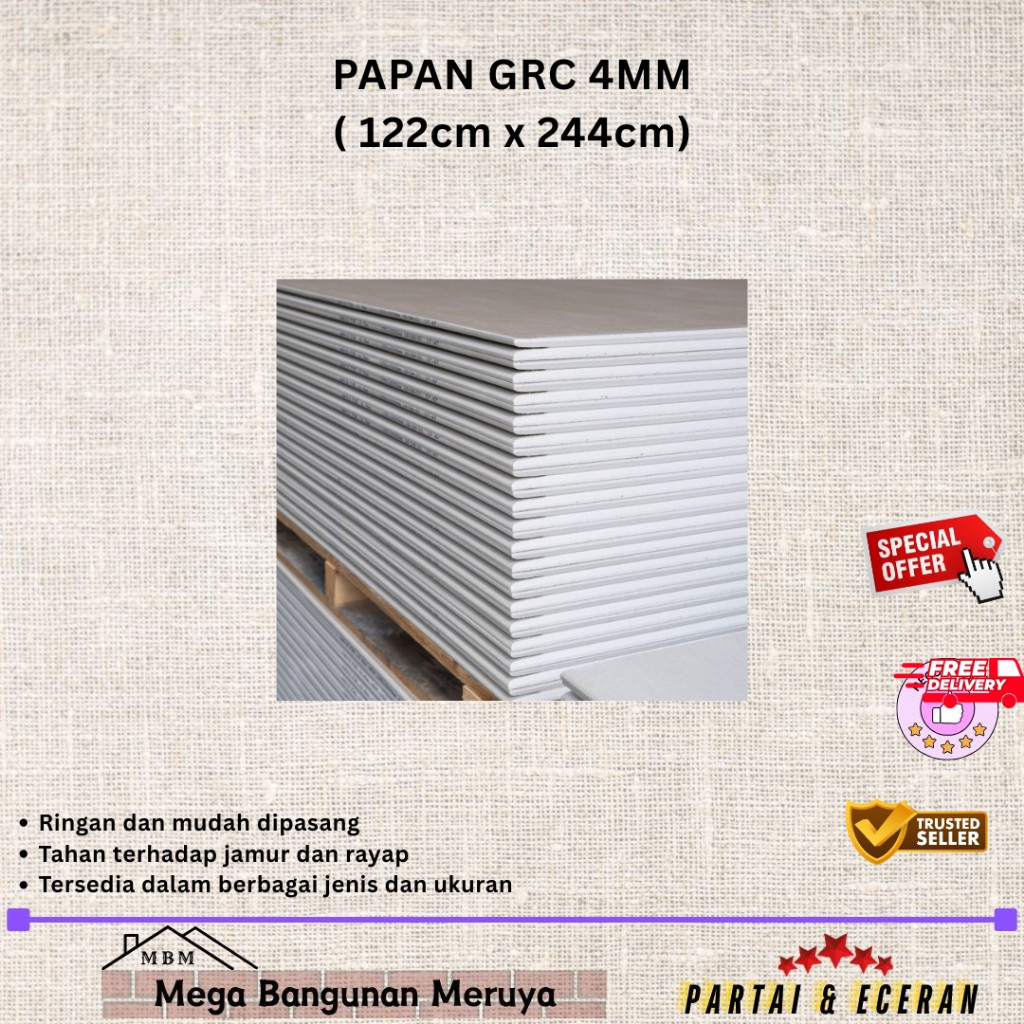 Jual PAPAN GRC Board 4mm. 6mm. 8mm /Papan GRC (122CM x 244CM) | Shopee ...