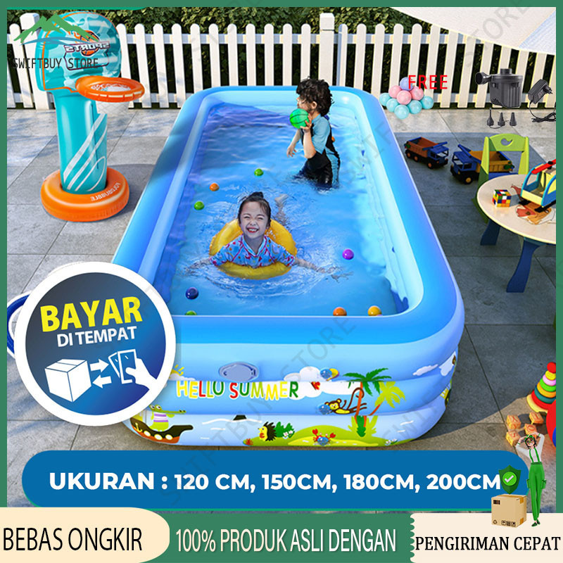 Jual kolam renang anak jumbo 2.1m+Pompa petak karet bahan tebal 2.1M