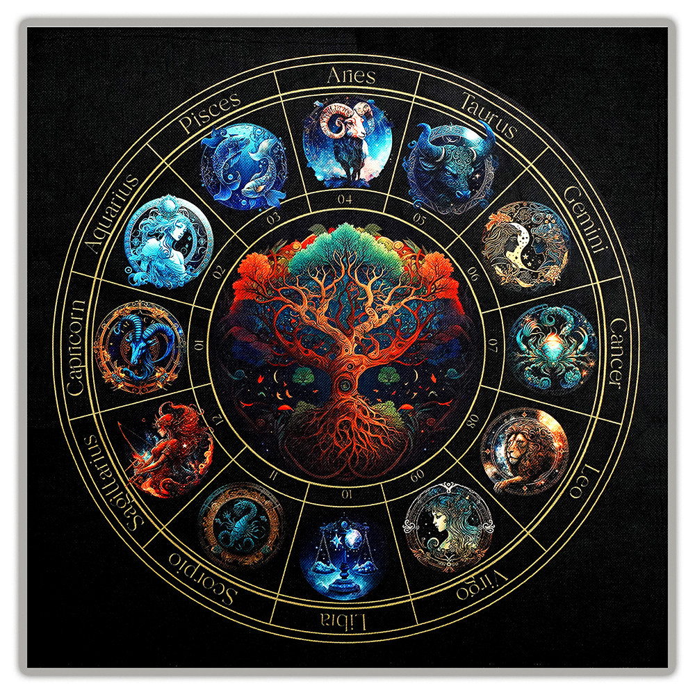 Jual Tarot Altar Cloth with Zodiac Signs and Tree of Life Celestial ...