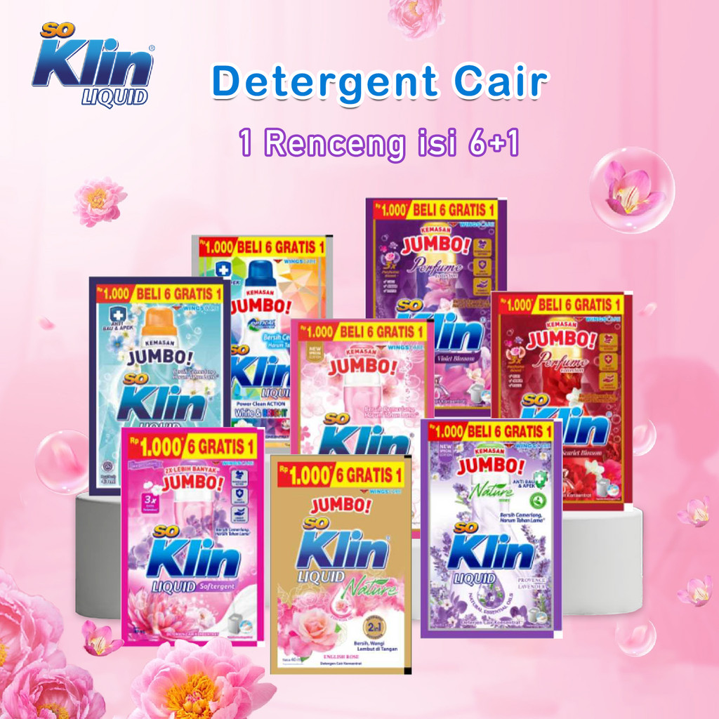 Jual 1 RENCENG Soklin Liquid Detergent Cair Isi 7pcs 40ml Sabun Cuci ...