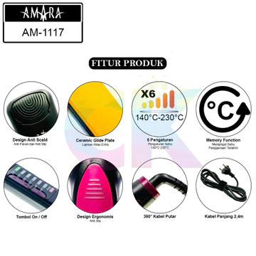 ( ) AMARA AM 1117 Ceramic Glide Plate Hair Straightener Catokan Rambut CK