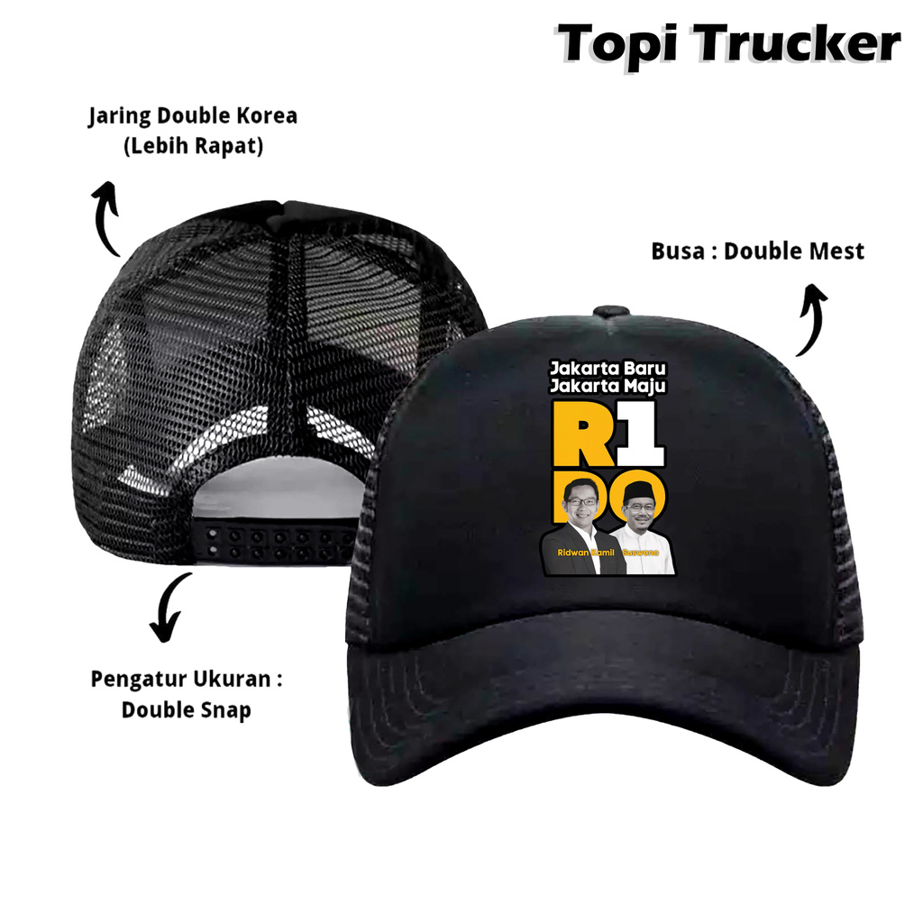Jual EXD Topi Trucker Jaring RIDO R1DO Ridwan Kamil Suswono Nomer 1 ...