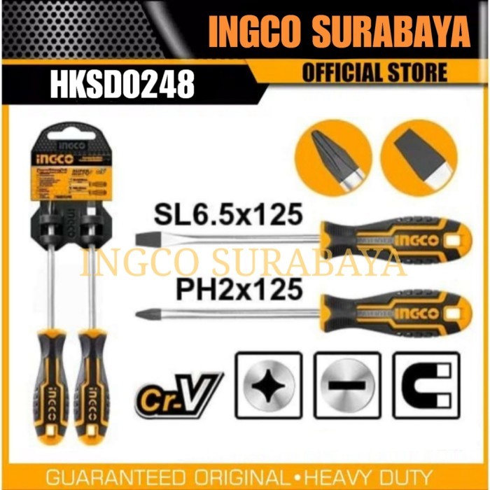 Jual INGCO HKSD0248 SCREWDRIVER SET 2-PCS (+-) PAKET OBENG PLUS MINUS ...