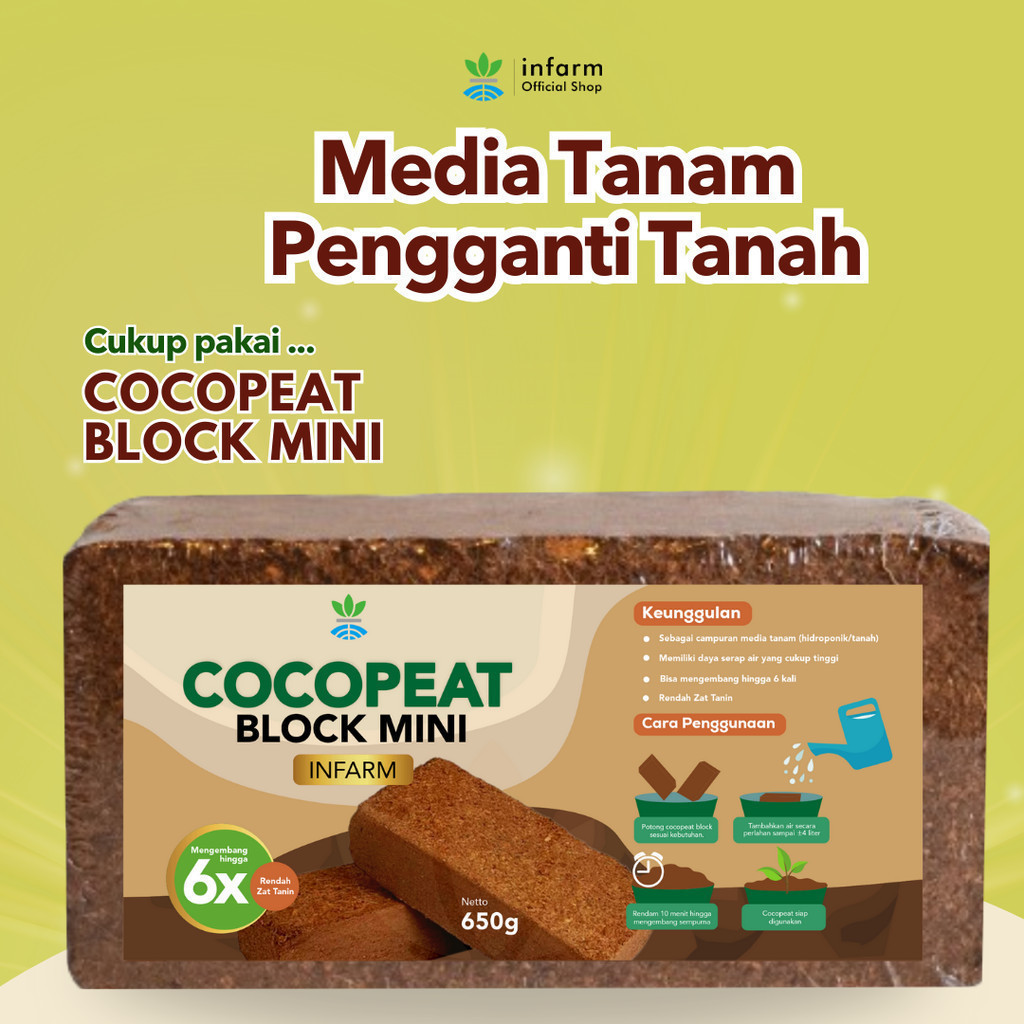 INFARM - Cocopeat Block Media Tanam Sabut Kelapa Halus Organik Rendah Zat Tanin Pengganti Tanah