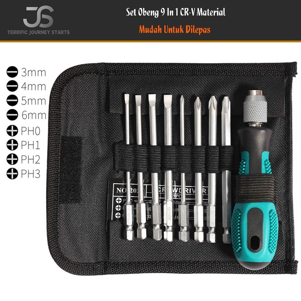 Jual Obeng Set Lengkap 9in1 Obeng Plus Minus Magnet/Screwdriver Set ...