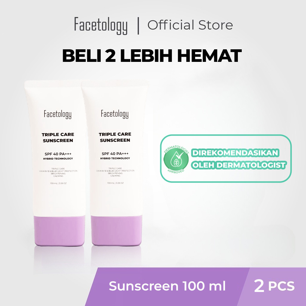 Jual Facetology Sunscreen 100 ml Besar Triple Care Sunscreen SPF 40 PA ...