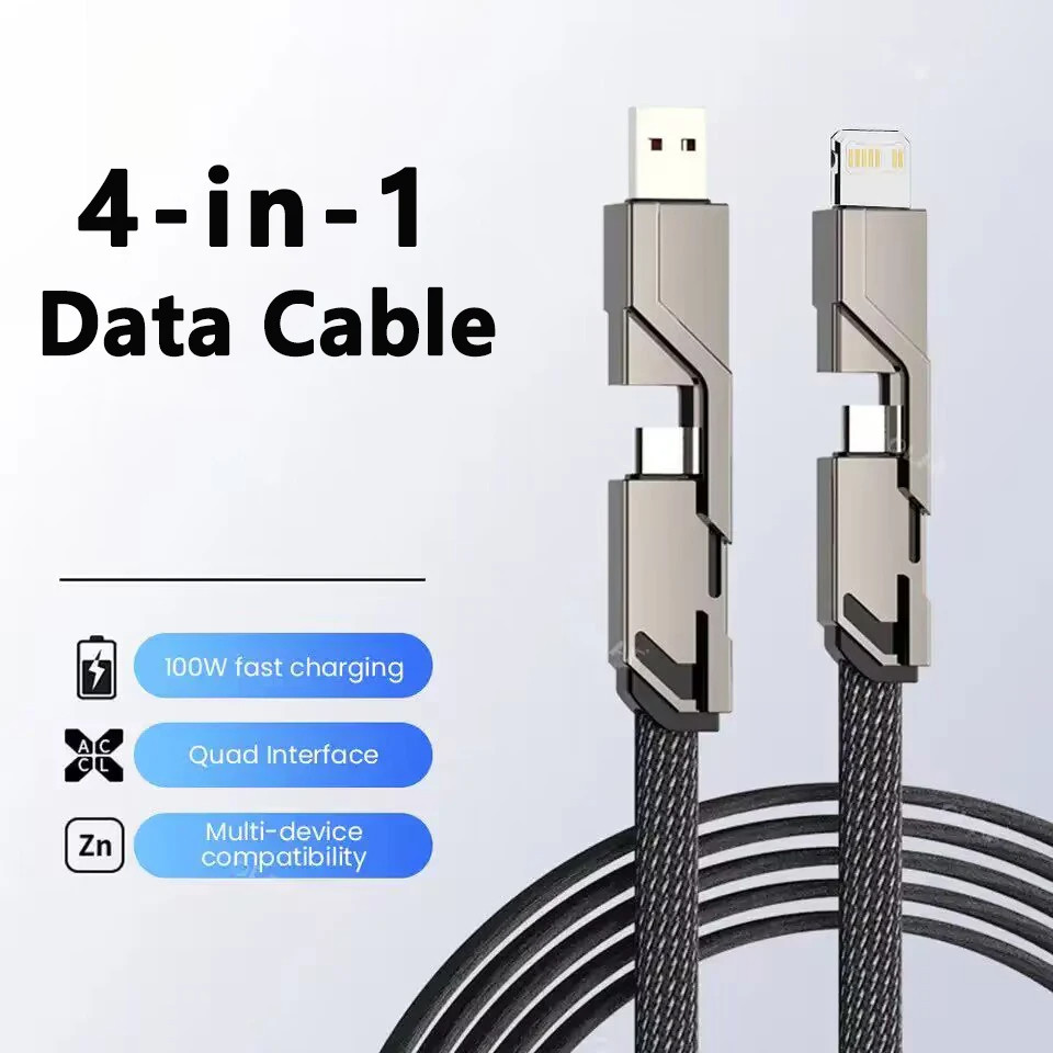 Jual 4 In 1 PD 100W Multi-function Fast Data Cable Woven Lightning USB ...