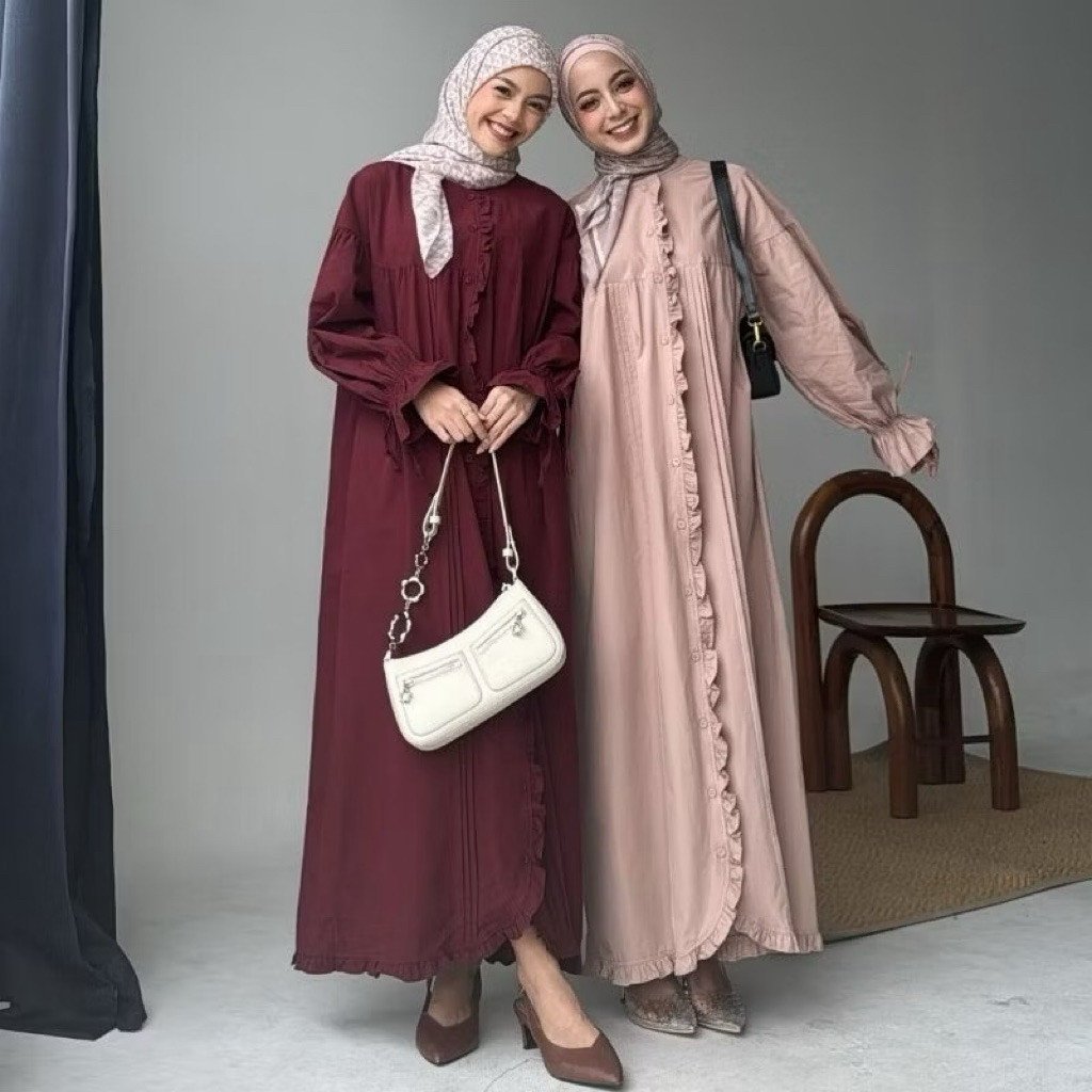 Jual geneaby - Sonya Dress Ruffle Gamis Wanita Bahan Polo Linen Premium ...