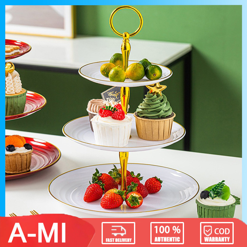 Jual Tingkatan dudukan kue 3 rasa/ Dudukan Kue Tepi Emas / Piring ...