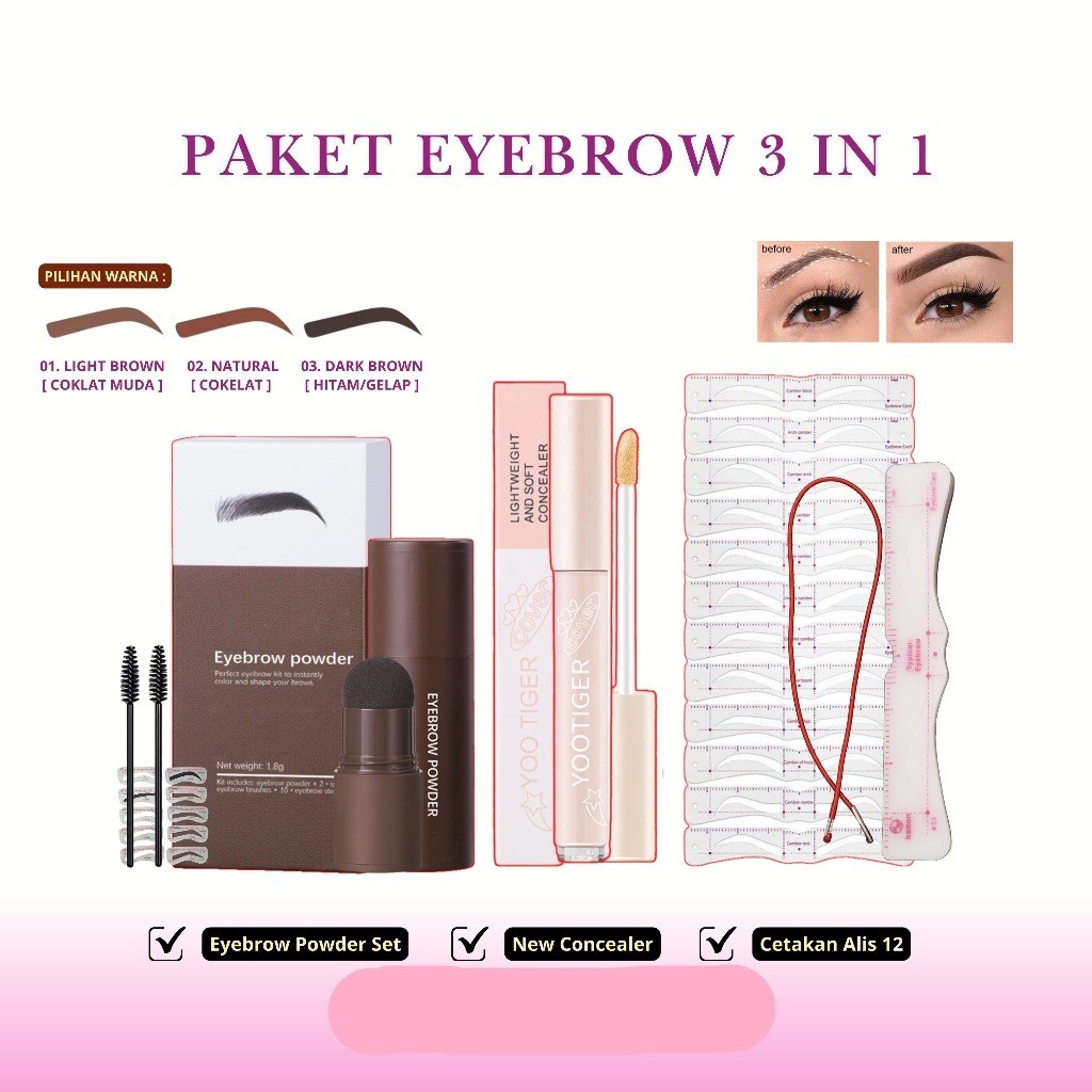 Jual Paket Alis 3in1 Eyebrow Powder Stamp + Cetakan Alis Tali Karet Isi ...