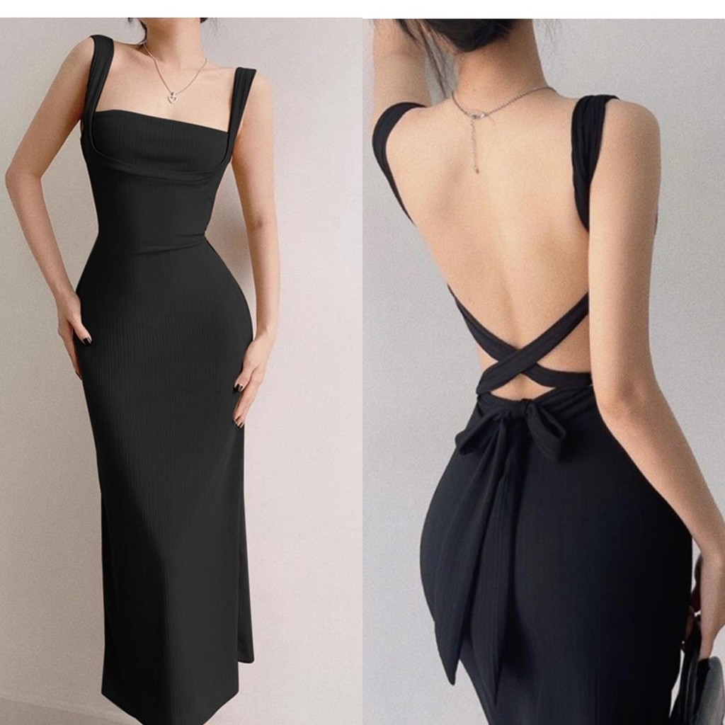 backless dress shopee Jual hitam Serut Pas Body tanpa lengan midi party cantik Elegant sexy dress korean style size:M/UK12 it’s an effortless warm subtle colors Billini Bodycon Backless Maxi