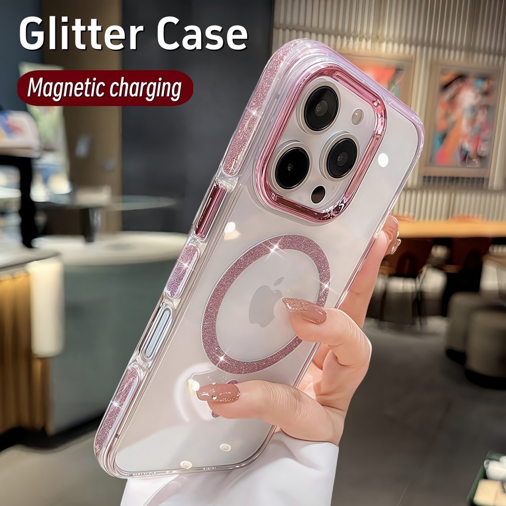 Jual New Luxury Bling Glitte for Magnetic Charging Clear Pink Color ...