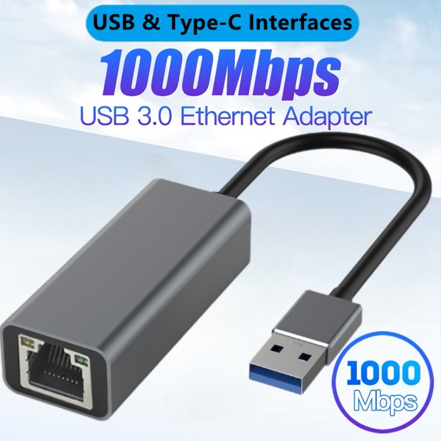 Jual Type-C & USB 3.0 to RJ45 Gigabit Ethernet Internet Adapter ...