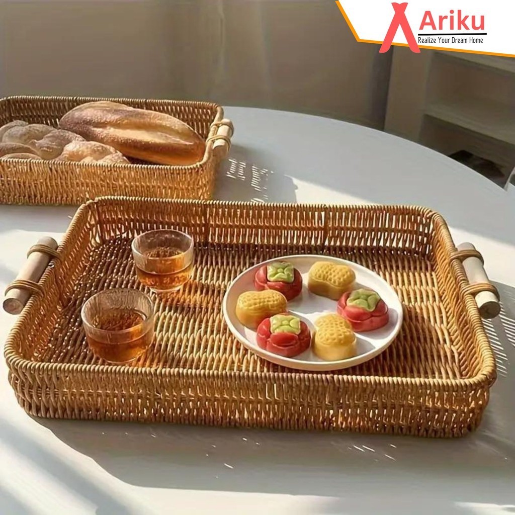 Jual Ariku Tatakan Minuman Nampan Buah Roti Rotan Japanese Aesthetic ...