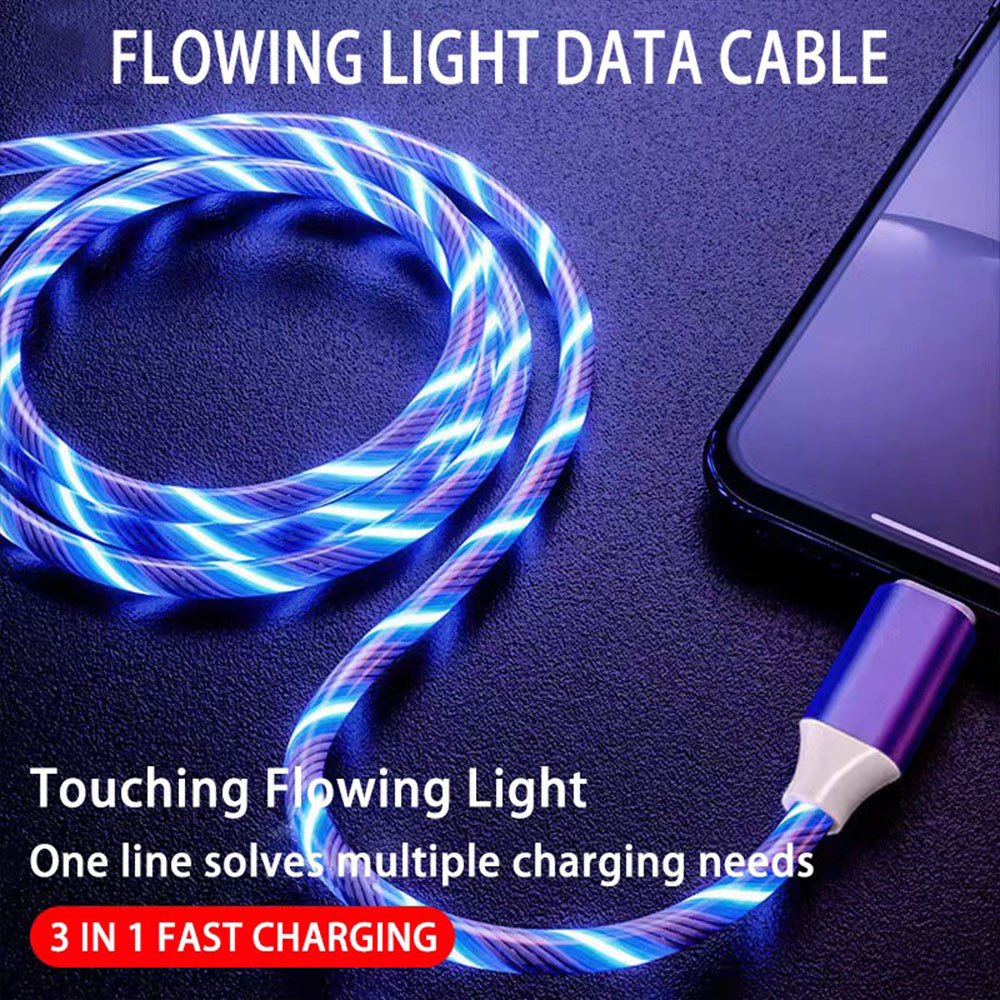 Jual Fluorescent flow light data cable Data 3 in 1 Bercahaya Type C ...