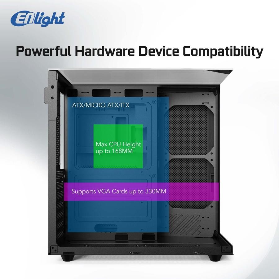 Jual Casing PC ENLIGHT Z10 BLACK (ATX) 3 FAN RGB Support Watercooler ...