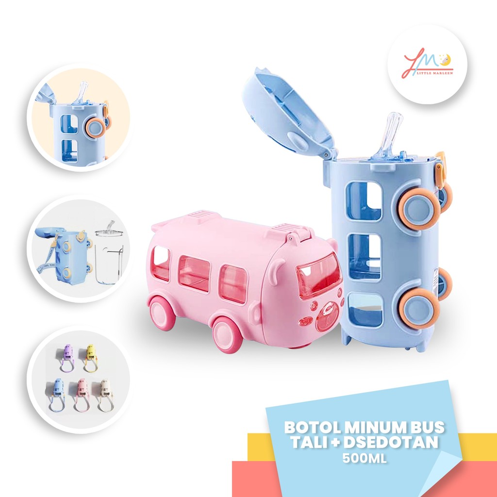 Jual Botol Minum Anak + Tali Dan Sedotan 500ml Bus Botol Korea Bottle ...