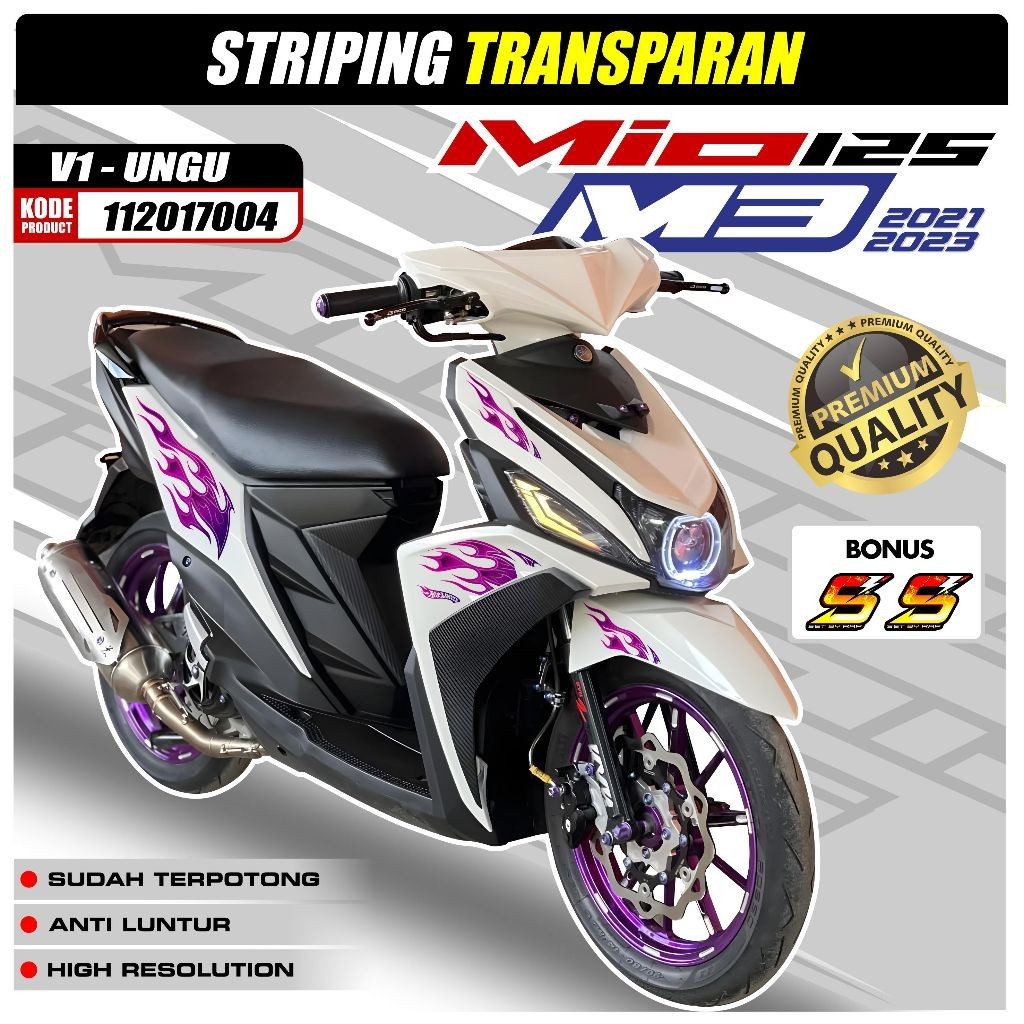 Jual STRIPING MIO M3 ALL NEW MOTIF API LIS STICKER TRANSPARAN BENING ...