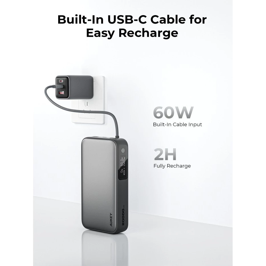AUKEY Powerbank 20000mAh 100W Built In Cable Fast Charging Spark Sling PB-Y48