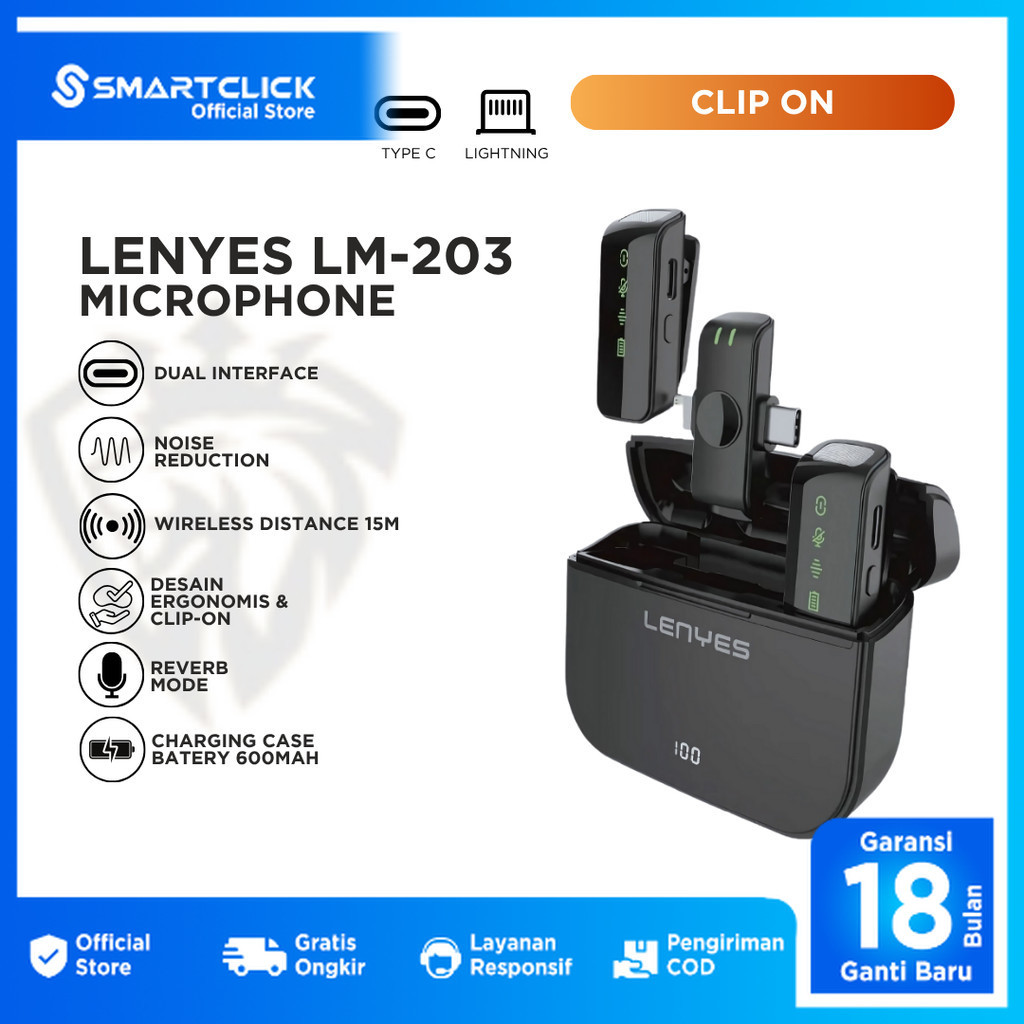 Jual LENYES LM203 Microphone Wireless Clip On Bluetooth Type C ...
