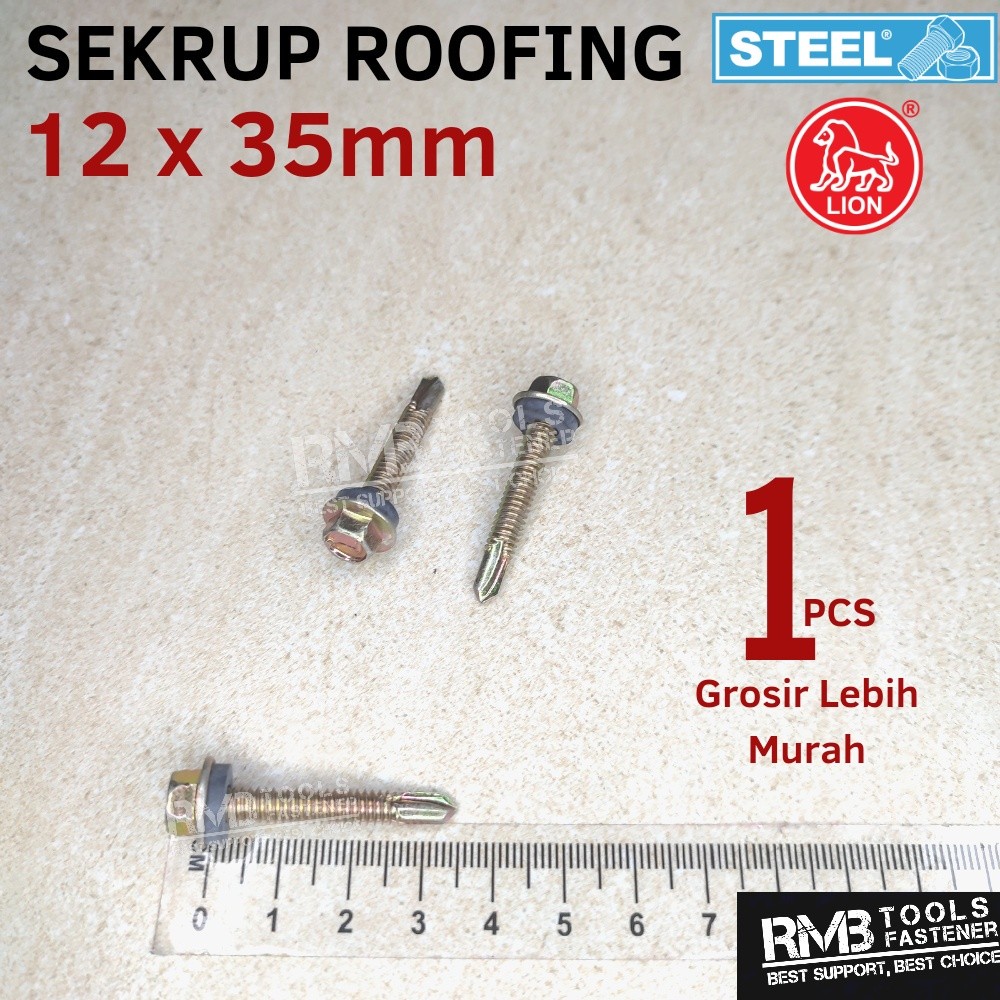 Jual #12x35 BAUT SEKRUP ROOFING ULIR KUNING HALUS BRAND MOON LION #12 ...